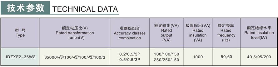 JDZXF2-35W2型電壓互感器技術參數
